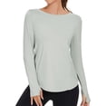 thumbnail image 2 of Womens Solid Color Sports Yoga Long Sleeve Sun Protection Round Neck Top Activewear Workout Shirt, 2 of 4