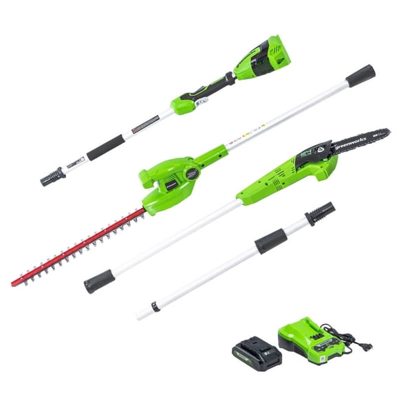 Greenworks 24 V 2,0 Ah Scie à Poteau de 8 Po + Taille-Haie à Poteau COMBO