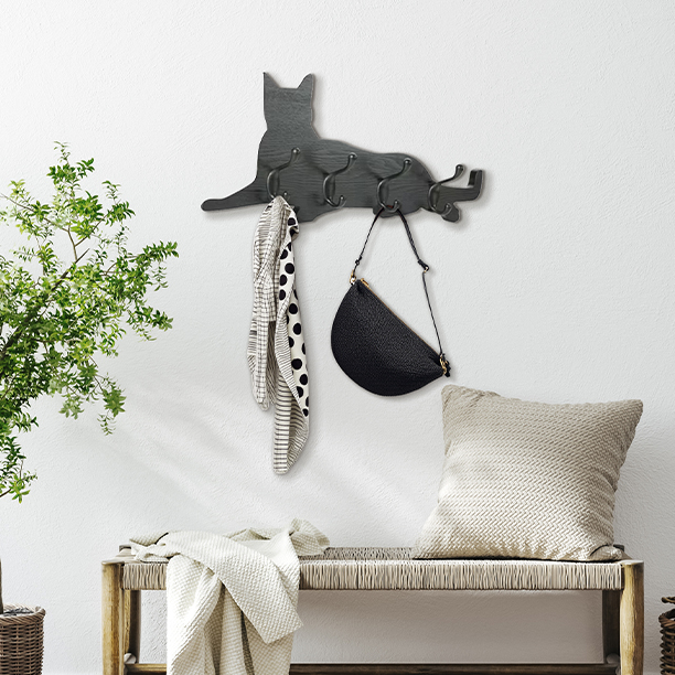 Crochet mural pour animaux chat bois noir sans marque