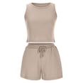 thumbnail image 3 of ShomPort Womens 2PC Matching Set Sleeveless Round Collar Crop Tops High Elastic Waisted Drawstring Shorts Comfort Athletic Outfits, 3 of 6