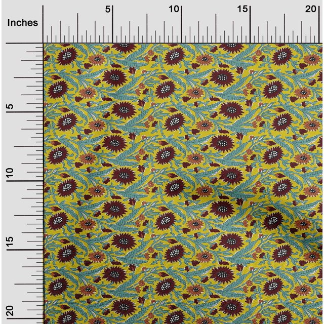 oneOone Polyester Lycra Fabric Leaves & Floral Block Print Fabric By Yard 56 Inch Wide