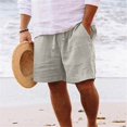 thumbnail image 2 of Men's Cotton Linen Casual Classic Fit 11 Inch Inseam Elastic Waist Shorts with Drawstring, 2 of 6
