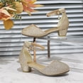 thumbnail image 4 of New Kids Girls Dress Shoes Chunky Low Heels Sequins Ankle Strap Adjustable Buckle Rhinestone Pendant Glitter Sparkling Ballet Performance Wedding Party Mary Jane Princess Shoes Gold, 4 of 9