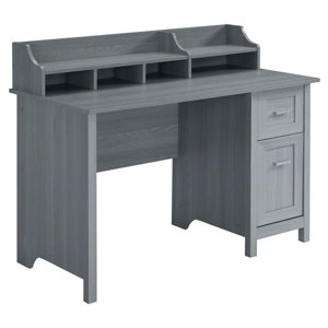 Pemberly Row Bureau d'ordinateur de bureau en bois avec Hutch à Gray
