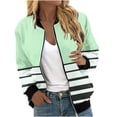 thumbnail image 1 of vdgthytj Fall Jackets for Women Long Sleeve Zip up Stand Collar Bomber Jacket Fall Trendy Color Block Striped Coat, 1 of 5