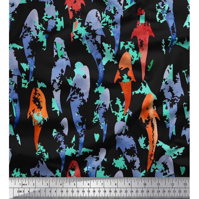 Soimoi Black Modal Satin Fabric Fish Ocean Print Sewing Fabric Yard 42 Inch Wide