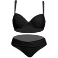 thumbnail image 1 of B91xZ Bikini Maillots de Bain pour Femmes Rétro Halter Froncé Taille Haute Bikini avec Bas, Noir m, 1 of 3