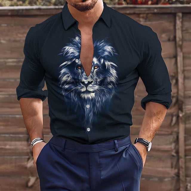 TIMIFIS Men's Dress Shirts Long Sleeve Floral Button Up Shirts Party Prom Wedding Shirt-BlueFall