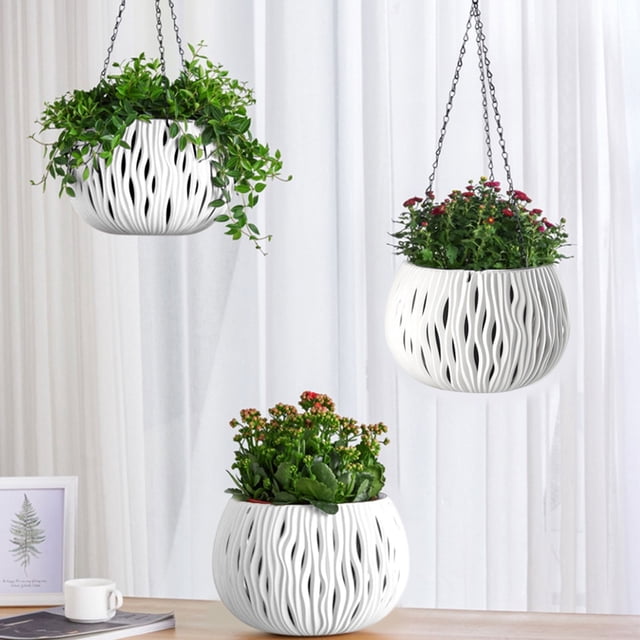 Zenithome Panier de Plantation Suspendu en Rotin avec Conception de Barrière à l'Eau Empêche la Rotation des Racines Pot de Plante en Plastique Intérieur Extérieur pour Succulentes Lierre