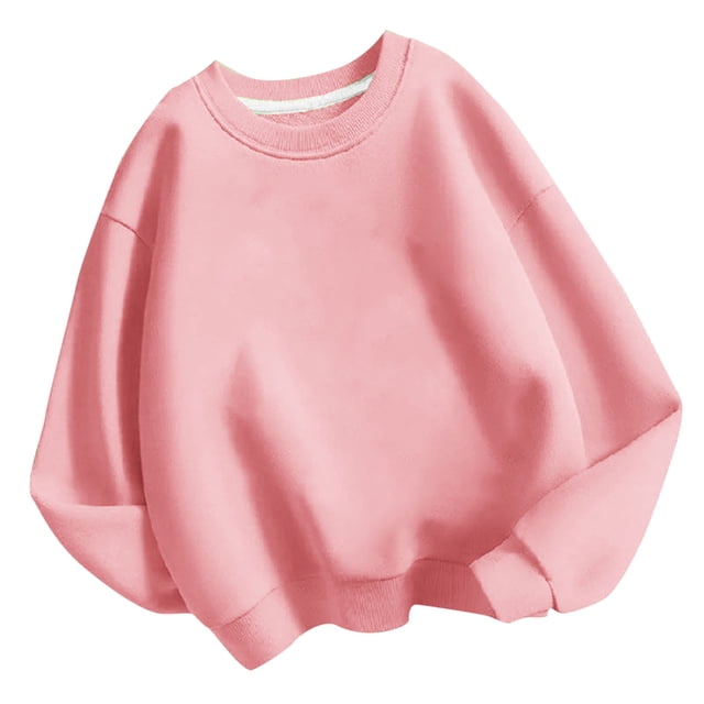 lcziwo Chandail pour Enfants à Col Rond, Chandail de Base Uni pour Enfants, Tunique Décontractée Oversize à Épaules Tombantes à Manches Longues, Mode Automne Hiver Sans Capuchon Rose, 9 Ans