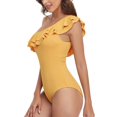 thumbnail image 4 of Ruffled Bathing Suits, Pure Color One Piece Swimsuit One Shoulder Asymmetric  For Women For Vacation Yellow XXL, 4 of 6