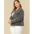 thumbnail image 4 of GRACE & GRANDEUR Women's Plus Washed Button Front Frayed Denim Jacket Grey 4X, 4 of 6
