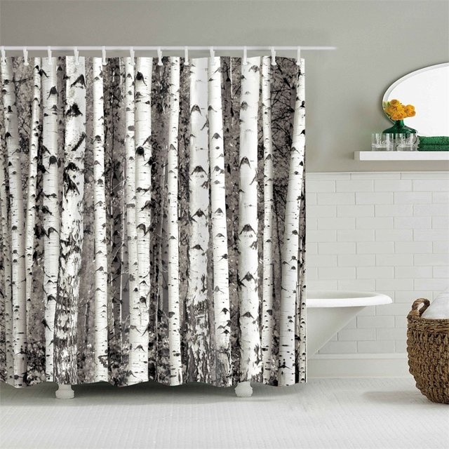 Rideau de Douche Bois Gris Droit Forêt Accessoires de Déco de Salle de Bain Rideau de Bain avec Crochets