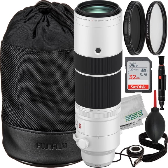 FUJIFILM XF 150-600mm f/5.6-8 R LM OIS WR Lens with Essential Accessory Bundle: SanDisk 32GB Ultra SDHC, Variable Neutral Density Filter (ND2-ND400) & More (13pc Bundle)