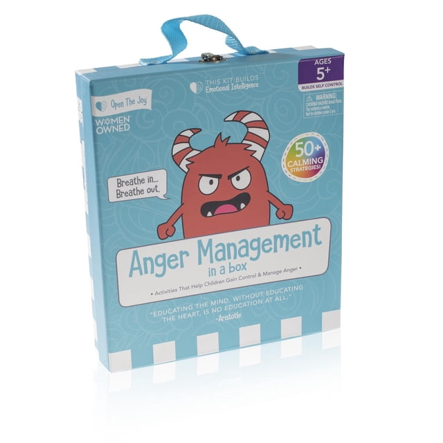 Gestion de la Colère en Boîte Trousse d'Artisanat pour Enfants dans un Étui portable Bleu Pâle avec Poignée, Présentant un Monstre de Colère Rouge de Style Dessin Animé avec des Cornes Rayées, Conçue pour 5 Ans et Plus pour Enseigner l'Intelligence Émotionnelle et la Maîtrise de Soi à Travers Plus de 50 Stratégies et Activités Apaisantes.