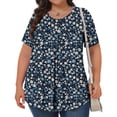 thumbnail image 4 of DDAPJ pyju Hauts Boho pour Femmes Grande Taille T-Shirts Graphiques Floraux Col Rond Manches Courtes Blouse d'Été Décontractée Tunique Coupe Ample Cache-Ventre Chemise en Solde Bleu Marine XXXXXL, 4 of 9