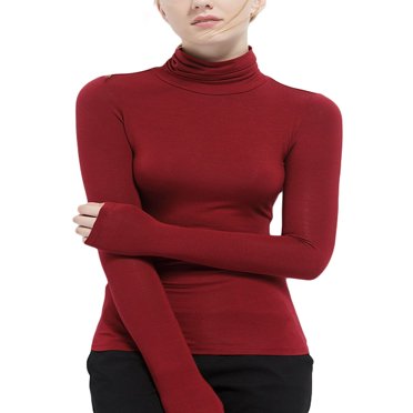 Hauts de Base Chauds en Modal pour Femmes Coupe Ajustée Col Roulé Simulé Manches Longues Couches de Base Chandails Thermiques