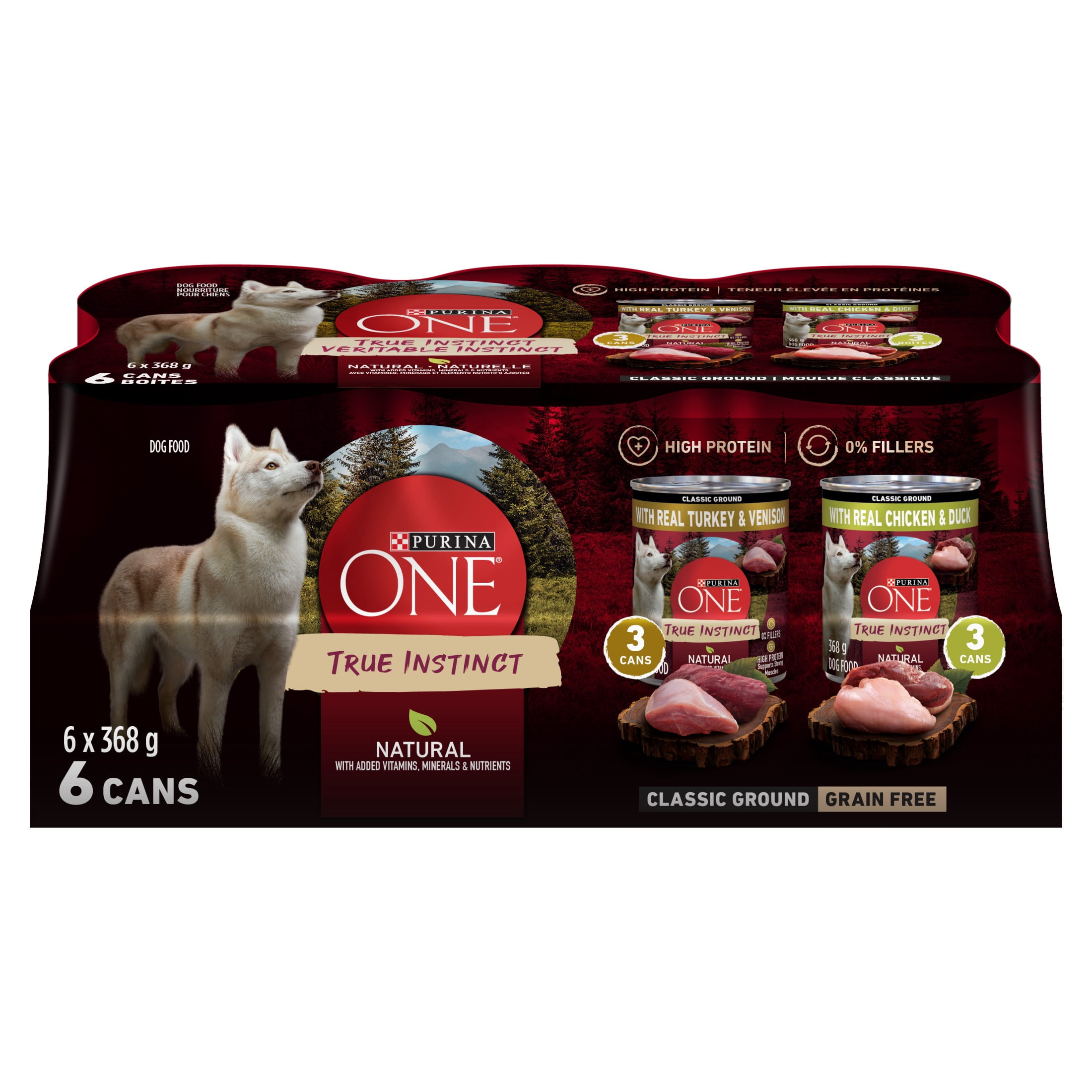 Purina ONE True Instinct Classic Ground Variety Pack Turkey, Venison, Chicken & Duck, Wet Dog Food
