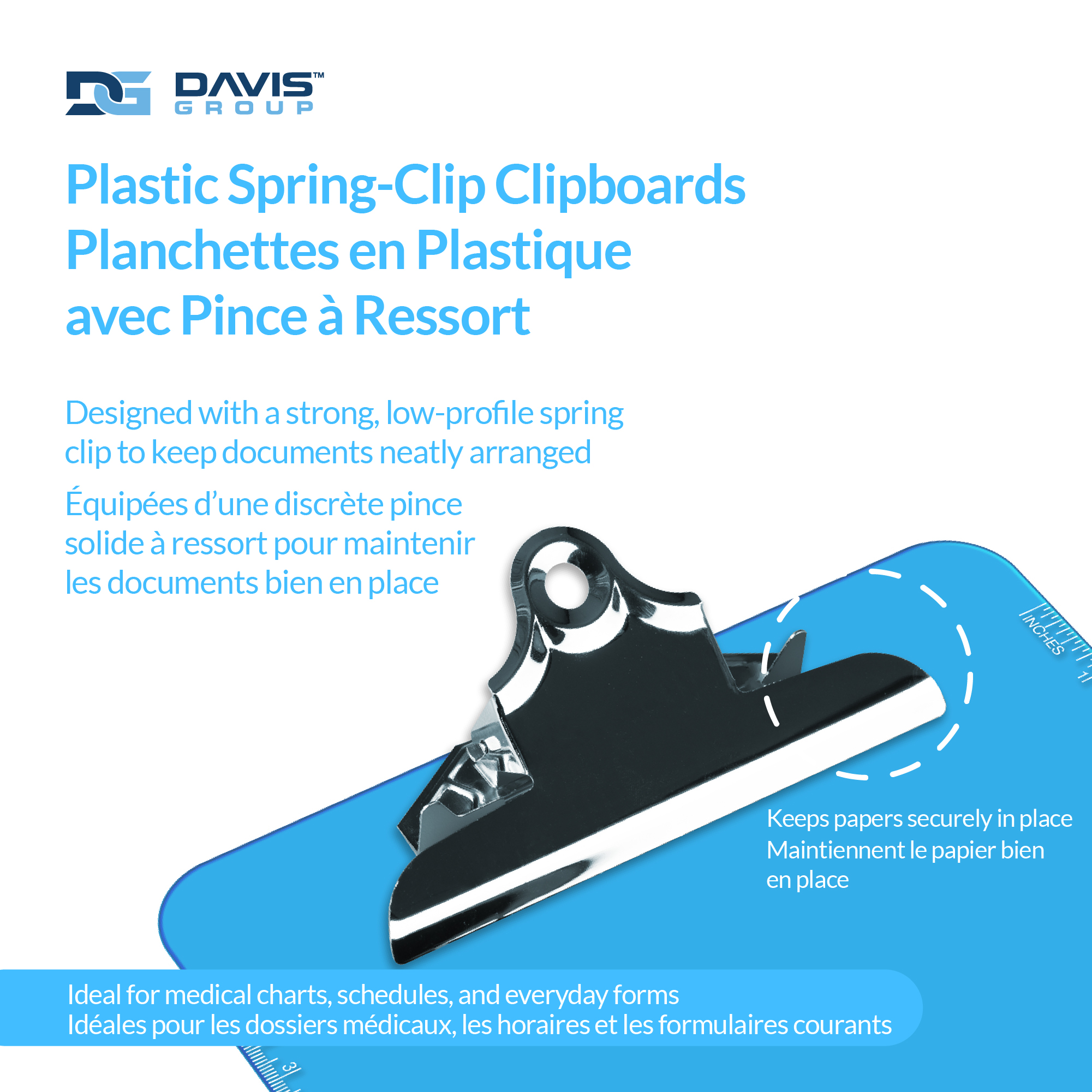 Bloc-notes en plastique Davis Group, pince à ressort, bleu transparent, ensemble de 6