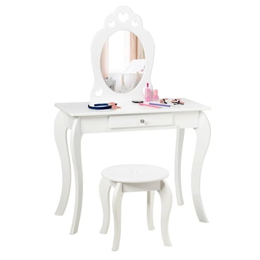 Costway Vanity Set Princess Makeup Dressing Play Table Set W/Mirror White