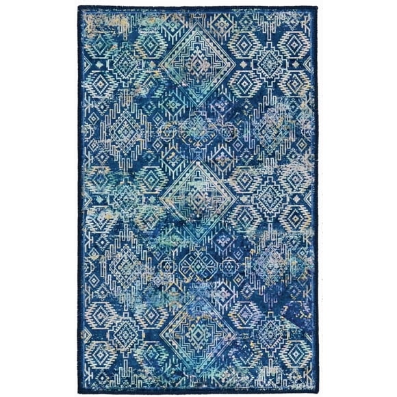 Tapis Emerald Canton bleu & ivoire de 6 pi 7 po x 9 pi 7 po