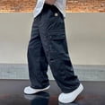 thumbnail image 2 of Spring Saving! HVOBTTY Kid's Long Straight Leg Cargo Pants, Children's Pants Spring Product Solid Color Work Pants with Multiple Pockets Loose Pants for Boys and Black, 11 Years, 2 of 4