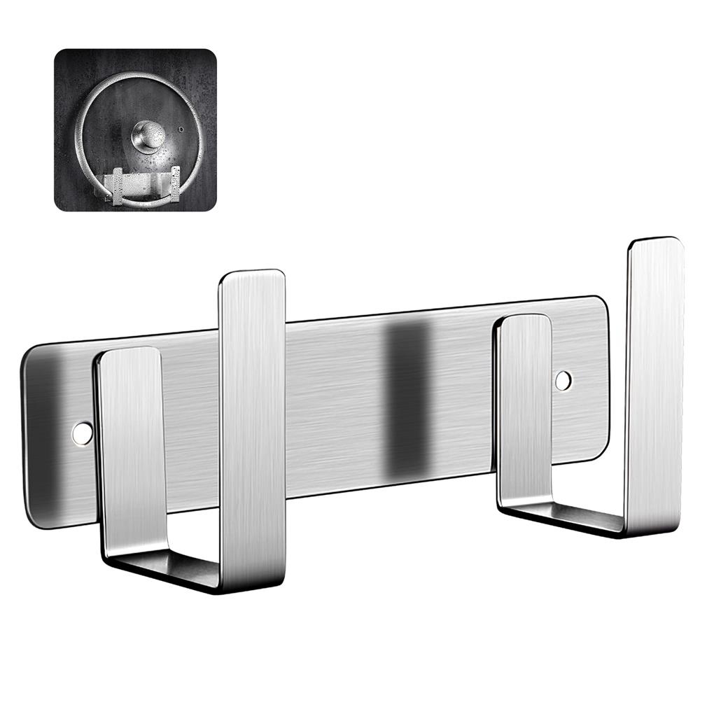 Wall Mounted Pan Cover Rack Detachable Stainless Steel Double Hook Pot Cover Holder Free Punch Storage Cutting Board Rack Kitchen Organizer Shelf