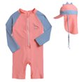 thumbnail image 1 of Hiiyo Little Boys Long Sleeve Zip-Up Rash Guard UPF 50+ One-Piece Swimsuit with Hat, 1 of 4