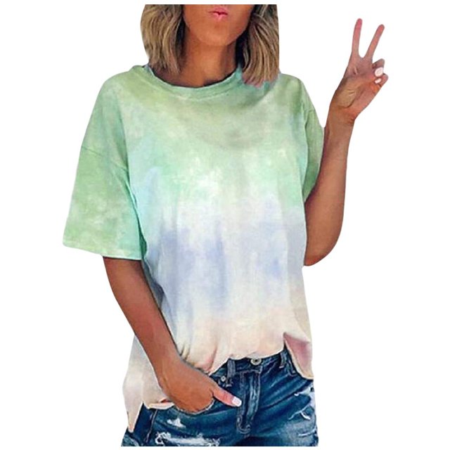 RKSTN Blouses pour Femmes Été T-Shirts Teinture sur Nœuds à Manches Courtes Col Rond Décontractés Amples, P-5TG