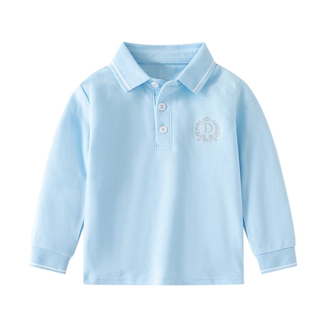 YOUSNH Garçons Filles Tout-Petits Enfants Bébé Chemise à Manches Longues à Col à Revers Hauts Tenues d'École Hauts pour Garçons Bleu Pâle 2-3 Ans