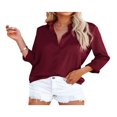 thumbnail image 1 of Women Button Down Satin Shirts  Long Sleeve Lapel Solid Color Relaxed Fit Office Work Blouse, 1 of 4