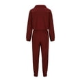 thumbnail image 4 of Ensemble de Course Deux Pièces Mode Femmes Décontracté Manches Longues Poches Zippées Taille Élastique Blouses Col Rond Ensemble 2 Pcs Voyage Survêtement S-167 Vin P, 4 of 6