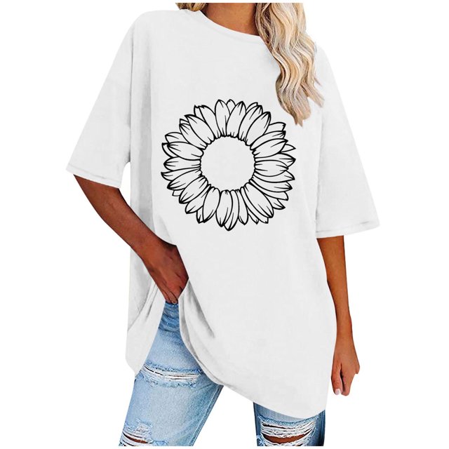 Blouses pour Femmes T-Shirt Décontracté à Col Rond Imprimé Manches Courtes Ample