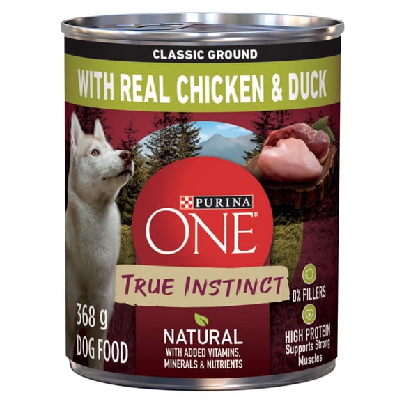 Purina ONE Véritable Instinct Moulue Classique Poulet et Canard, Nourriture Humide pour Chiens 368 g