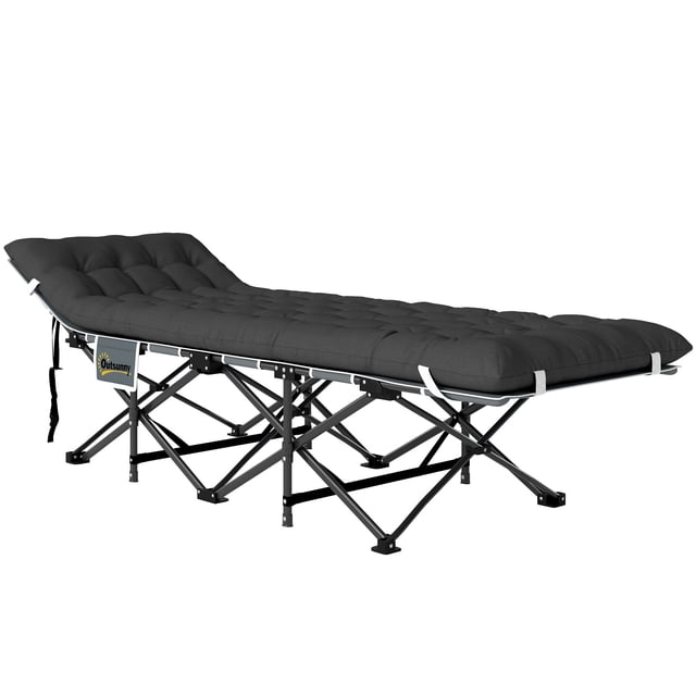 Folding Camping Cot for Adults with 3.5" Removable Cushion and Angled Headrest, Portable Metal Frame Camp Bed with Carry Bag, 73.2"L x 26.8"W, Black, for Outdoor Travel