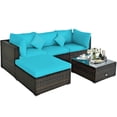 thumbnail image 1 of Patiojoy Ensemble de Canapé Sectionnel d'Extérieur en Rotin 4 Pcs pour Causeuse et Conversation avec Coffre de Rangement et Table à Café Turquoise, 1 of 7