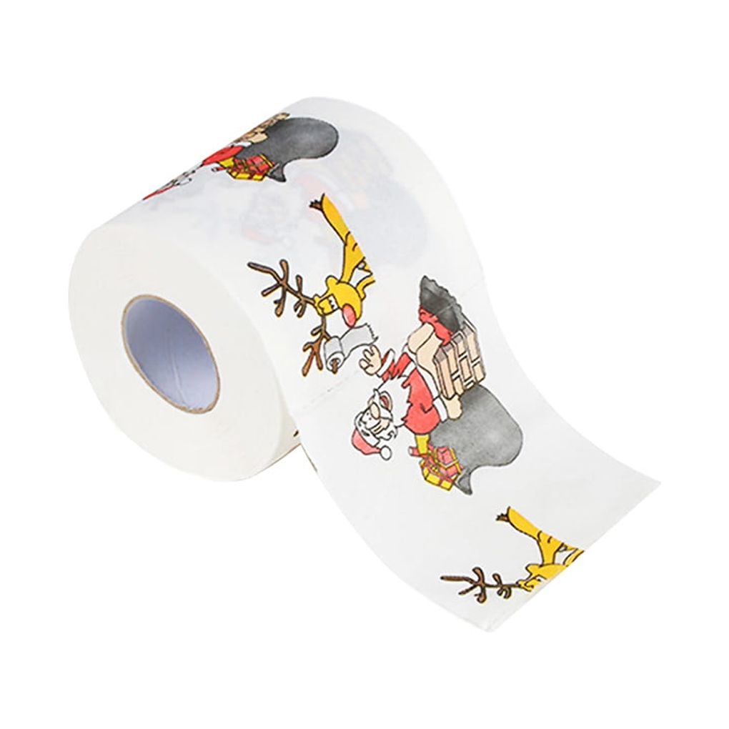 Langgg Christmas Theme Printed Toilet Paper Home Hotel Bathroom Roll Paper Tissue Holiday Decor, Santa, 10x10cm