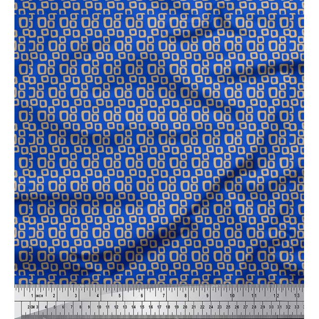 Soimoi Blue polyester Crepe Fabric Square Geometric Print Sewing Fabric Yard 52 Inch Wide