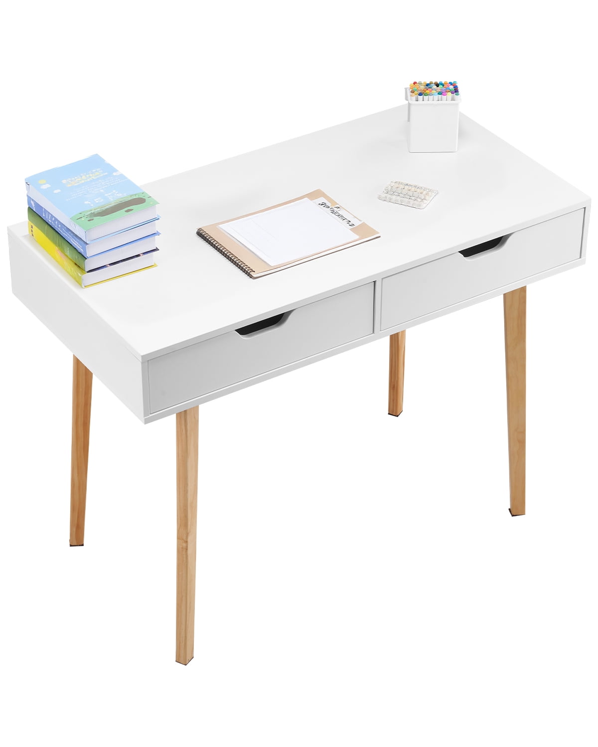 VEVOR Small Desk with Drawer Kids Desk for Bedroom Wooden Study Table White+Wood