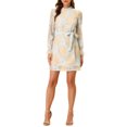 thumbnail image 2 of INSPIRE CHIC Women's Floral Print Lace Ruffle Crew Neck Casual Mini Dress, 2 of 7