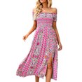 thumbnail image 3 of ANGGREK One Piece Off Shoulder Dress, Off Shoulder Slit Long Dress Floral Printed For Daily Life, 3 of 5