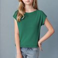 thumbnail image 2 of LLYWEY Girls Ribbed Sweaters , Casual Loose Cap Sleeve Round Neck Pullover Tops Fall Shirts, Green, XL, 2 of 3