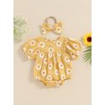 thumbnail image 3 of Wangsaura Nouveau-Né Bébé Filles Rompers Marguerite Impression Manches Courtes Col Rond Bébé Bodys Vêtements d'Été avec Bandeau, 3 of 10