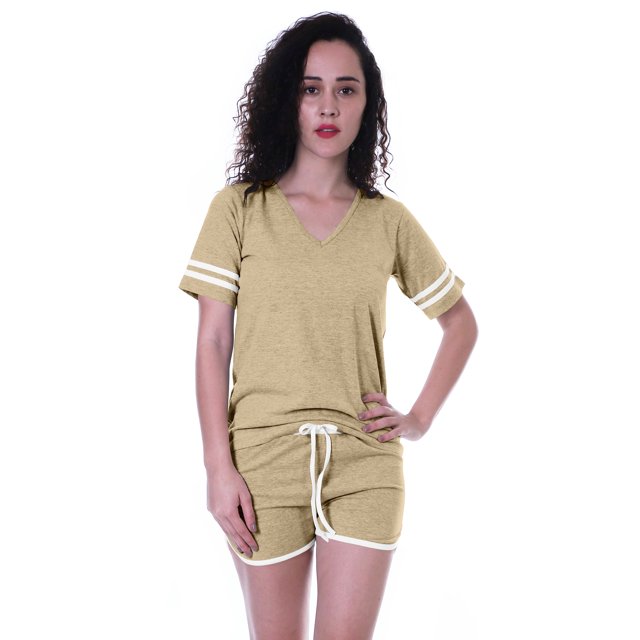 Moomaya Ensemble de Nuit Uni pour Femmes avec Shorts, Vêtements de Nuit en Coton, 2 Pcs Chemises de Nuit