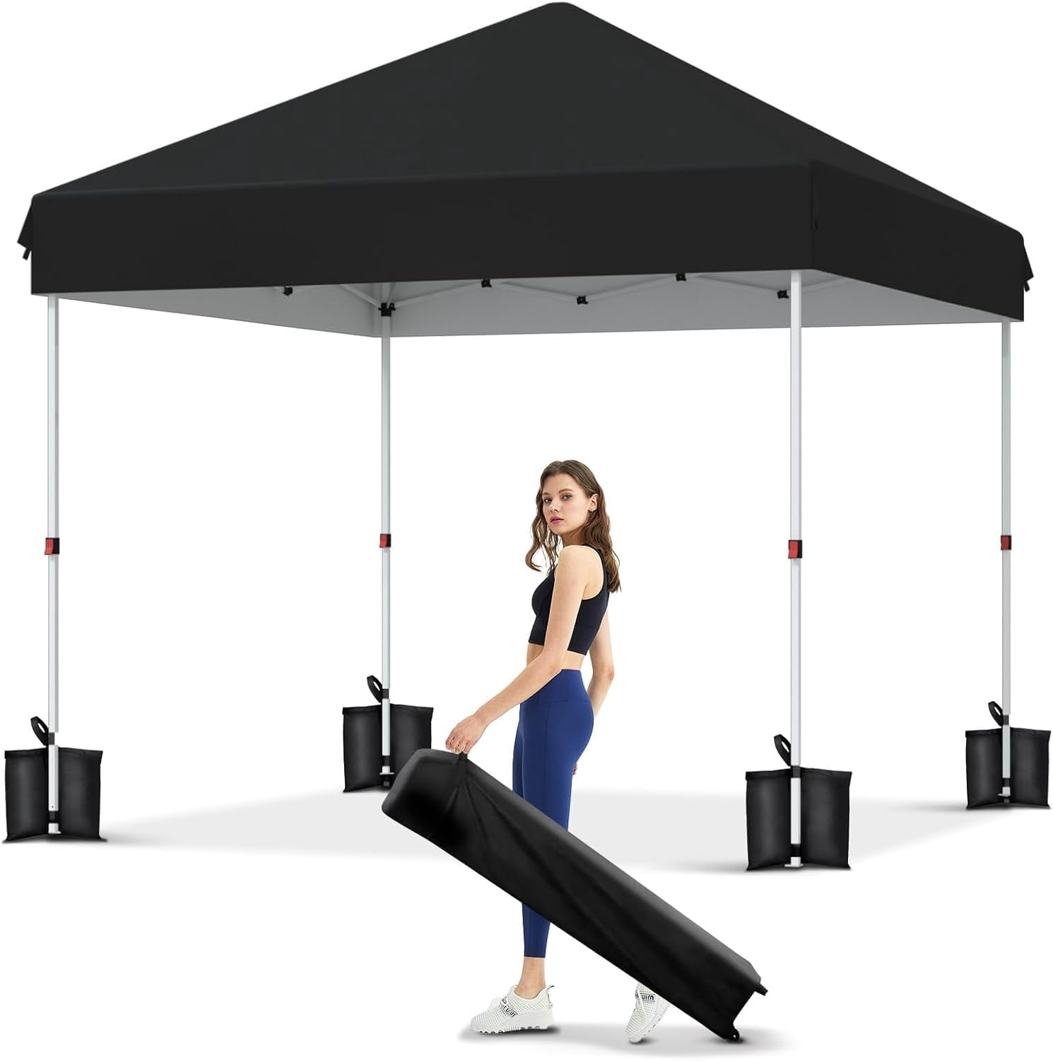 Abri Instantané 10x10 avec Installation à un Bouton - Tente d'Extérieur Robuste avec Sac à Roulettes Portable - 3 Hauteurs Réglables, 4 Sacs de Lest, 8 Piquets et 4 Cordes Hauban Inclus