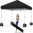 thumbnail image 1 of 10x10 Pop Up Canopy with One Button Push Setup - Heavy Duty Outdoor Canopy Tent with Portable Roller Bag - 3 Adjustable Height, 4 Weight Bags, 8 Stakes & 4 Guy Ropes Included, 1 of 7