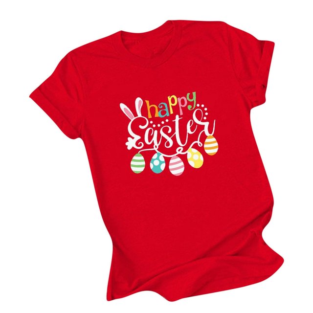 AMERTEER T-Shirt Joyeuse Pâques pour Femmes Col Rond Manches Courtes Coupe Ample Décontractée Imprimé Bunny