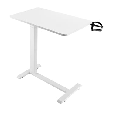 KFFKFF Overbed Table, Mobile Bed Side Table with 4 Hidden Wheels, Height Adjustable Rolling Laptop Desk with Cup Holder, Portable Particleboard Over Bed Desk