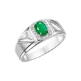 thumbnail image 4 of RYLOS Men's Rings Sterling Silver Classic 7X5MM Oval Gemstone & Diamond Ring Emerald May Birthstone Rings For Men Size 11, 4 of 7
