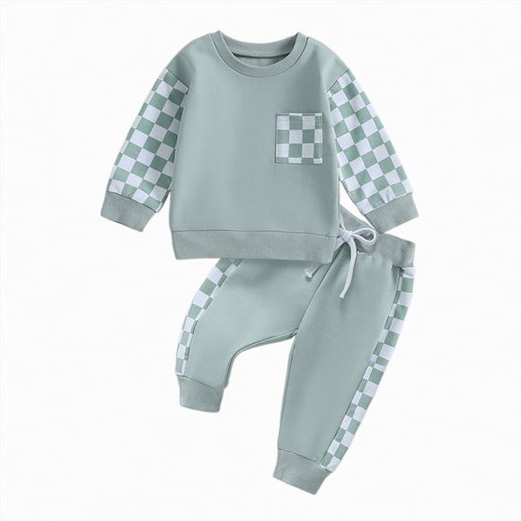 Zanarzt Baby Toddler Boys Christmas Outfit Toddler Baby Boy Fall Winter Outfit Contrast Color Long Sleeve Sweatshirts Stretch Jogger Pants Clothes Set Green,0-6 Months